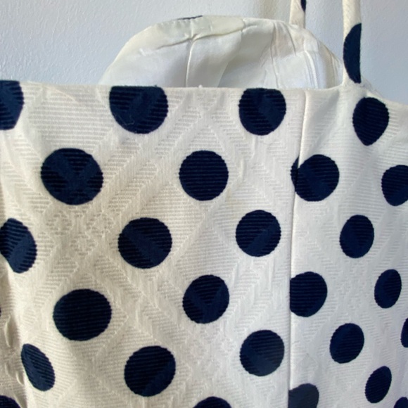 Teri Jon by Rickie Freeman Blue White Polka Dot Dress Size 16 - Picture 8 of 10